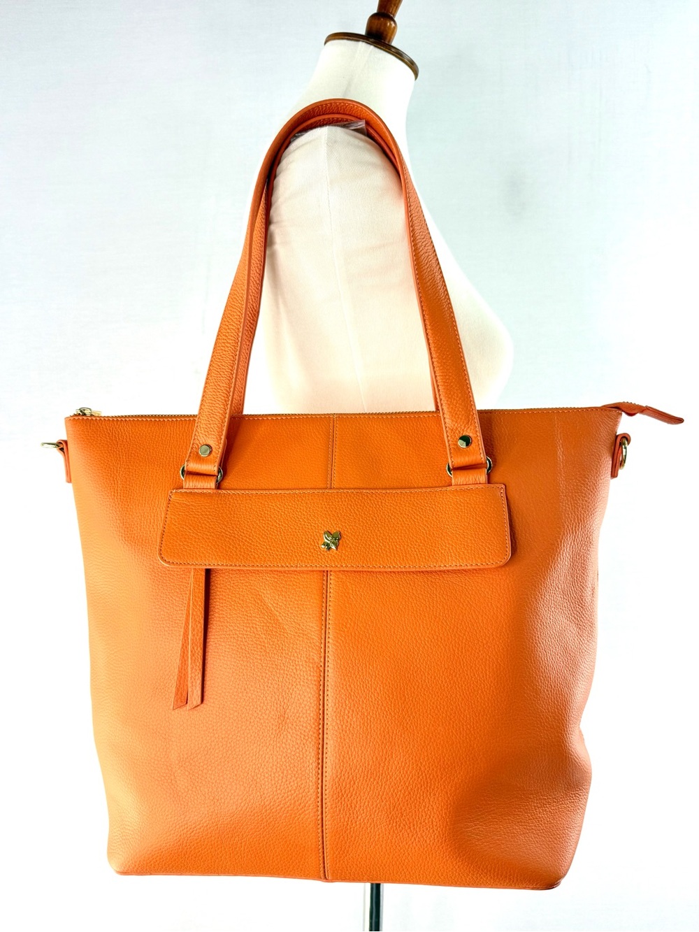 Ora Delphine Eden Orange Pebbled Leather Shoulder Tote Bag